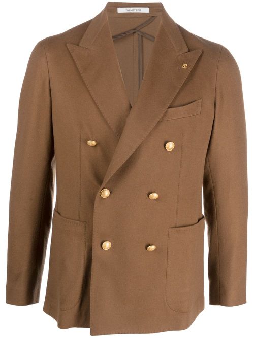 Brooch-detail double-breasted blazer - Brown