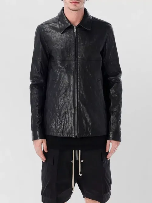 Rick Owens - brad leather jacket concealed zip pocket