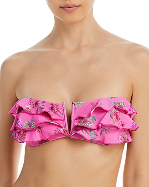Printed Ruffled Bandeau Bikini Top
