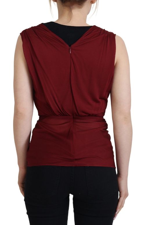 Silk Viscose Draped Blouse — Red