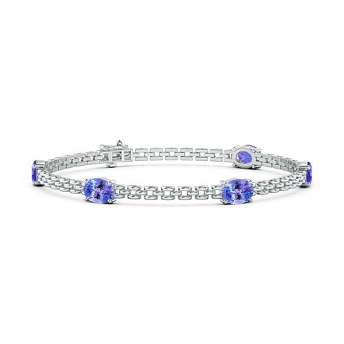 Angara 4.0 Carats Five Stone Oval Tanzanite Station Link Bracelet in 14K White Gold