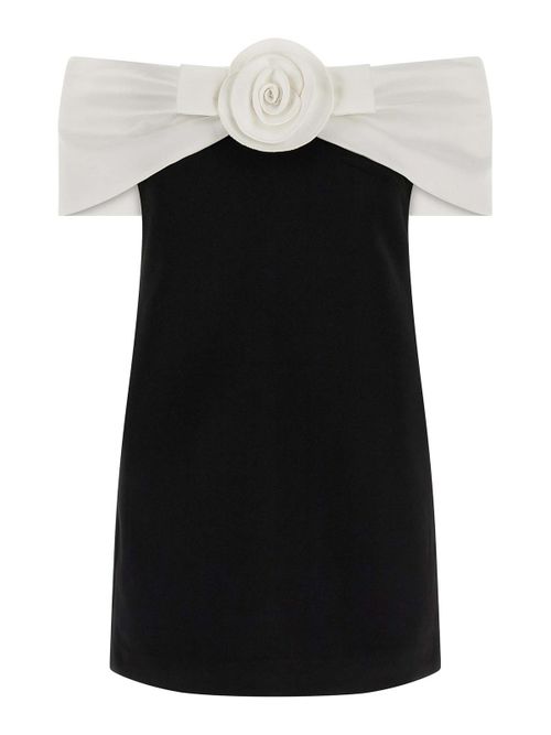 Black Crpe Flower Mini Dress