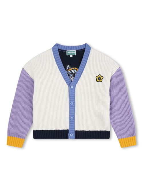 Colour-block ribbed V-neck cardigan - White