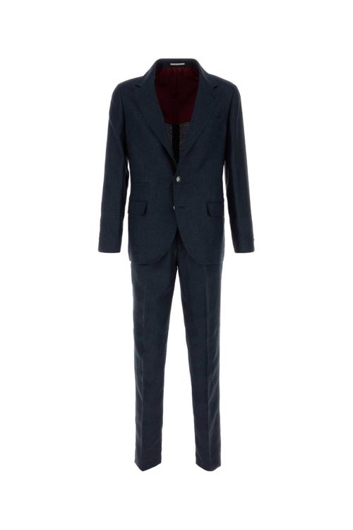 Silk Linen Wool Blend Pant Suit — Navy