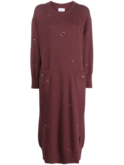 Floral-embroidery cashmere dress - Red