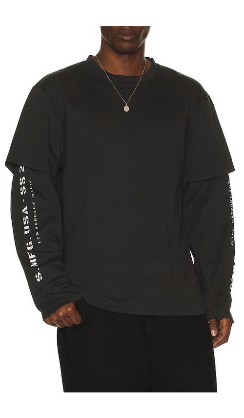 Stampd S26 Double Layered Long Sleeve Relaxed Tee in Charcoal. M also in L, S, XL/1X