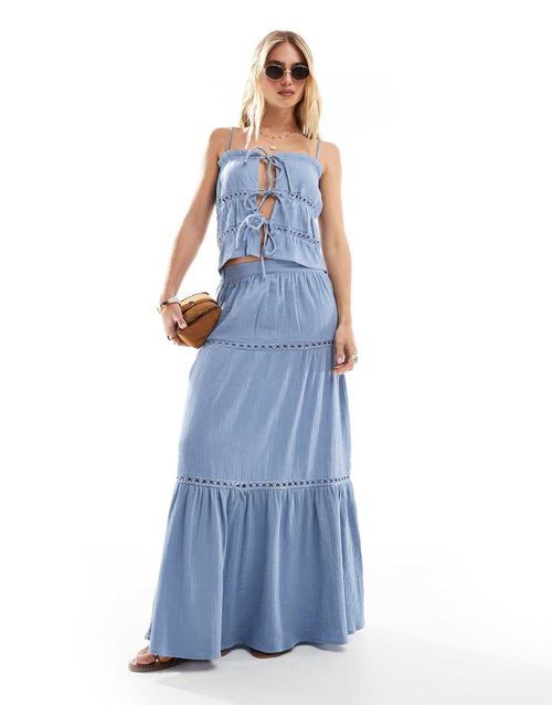 Esmée Exclusive tiered maxi beach skirt in blue