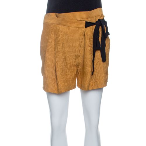 Matthew Williamson Mustard Yellow Textured Tie Detail Faux Wrap Short