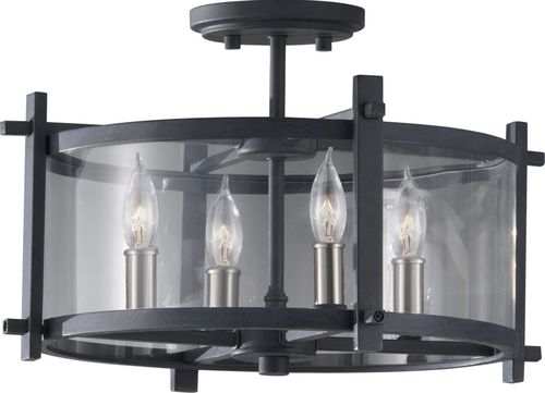 Antique Forged Iron Brushed Steel Four Light Ceiling Fixture from the Ethan Collection