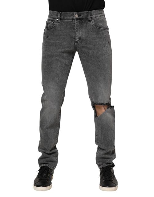 Distressed Cotton-Elastane Jeans — Gray