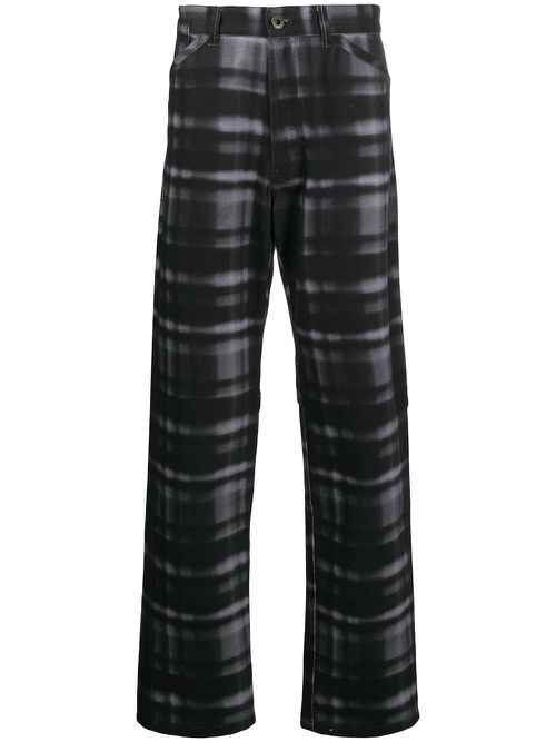 Straight leg check print trousers - Black