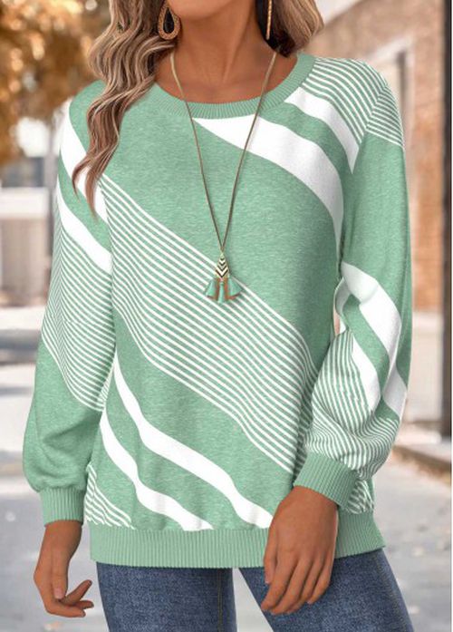 Modlily Mint Green Tummy Coverage Geometric Print Long Sleeve Sweatshirt