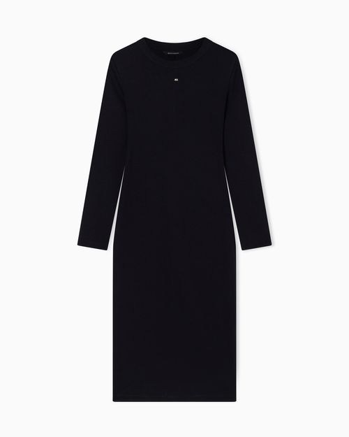 Fitted Midi Dress in Ribbed Jersey with Logo