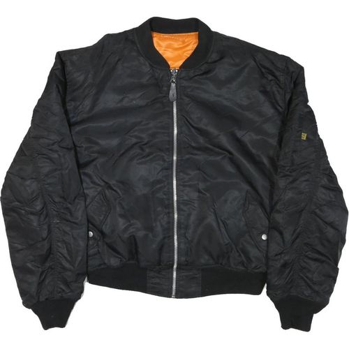 Mens Black Bomber Jacket L Polyester Blend Plain Zip Closure Casual Outerwear