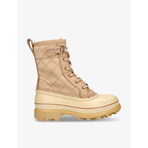 Womens Beige Comb Caribou Logo-print Woven Ankle Boots