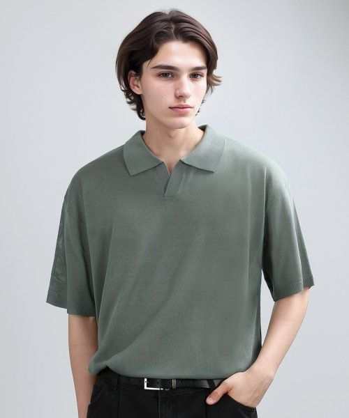 COLLAR HALF MESH-KNIT