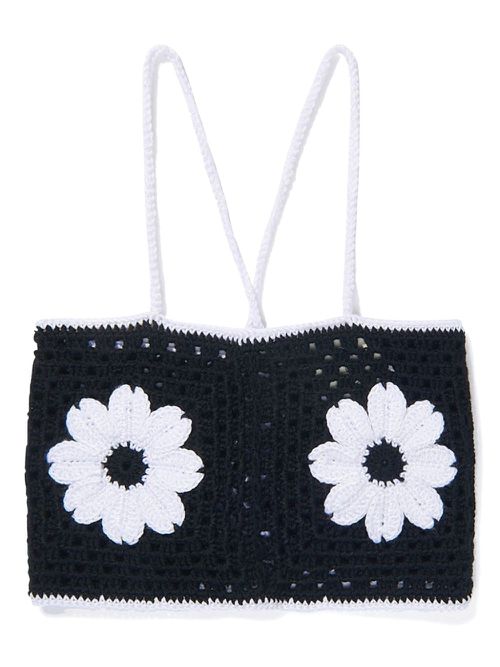Sequin-detail crochet cropped top - Black