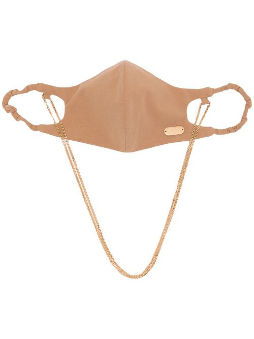 Logo-plaque cotton face mask - Brown