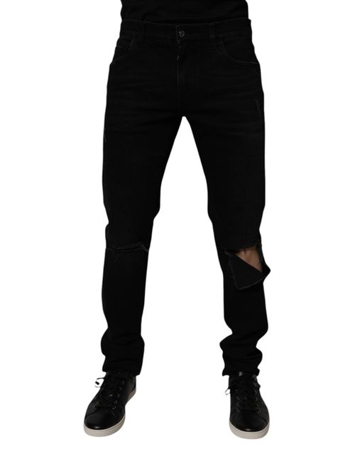Tattered Skinny Denim Jeans — Black
