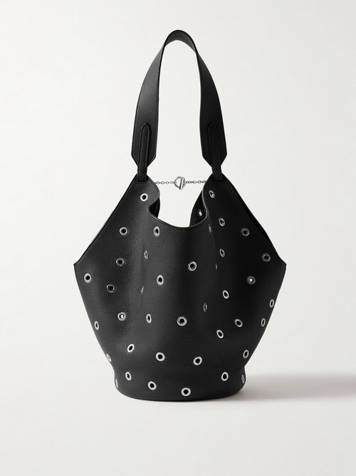 Lotus Small Embellished Textured-leather Tote