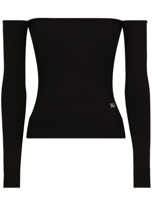 Logo-plaque off-shoulder top - Black