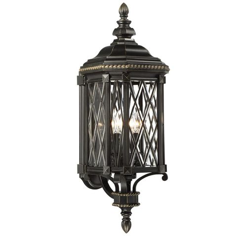 Bexley Manor 4-Light 32" Outdoor Wall Light in Black with Gold Highlight