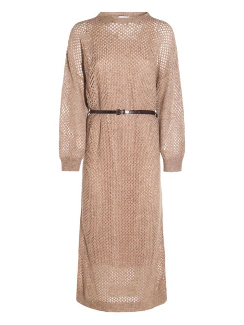 Brunello Cucinelli open-knit midi dress - Brown