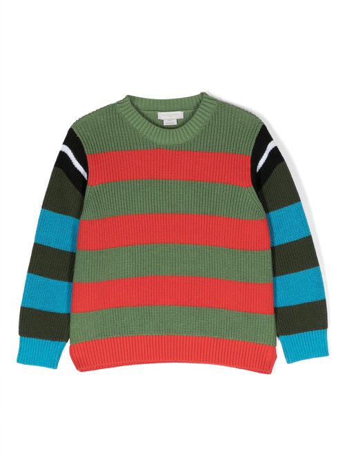 Striped crew-neck jumper - Green