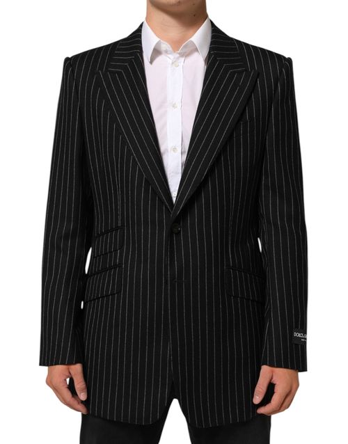 Pinstriped Wool Blazer — Black