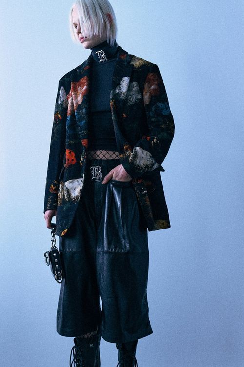 R13 Oversized Ragged Blazer - Floral Butterfly On Black