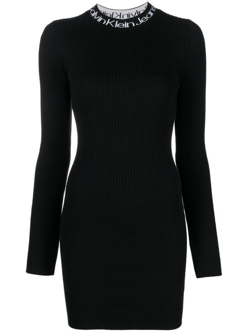 Logo-intarsia ribbed-knit dress - Black