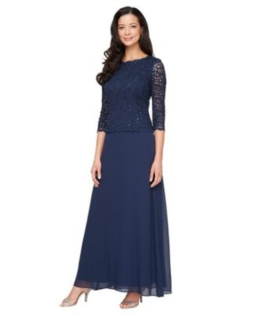 Womens Sequin Embellished Lace Top Gown