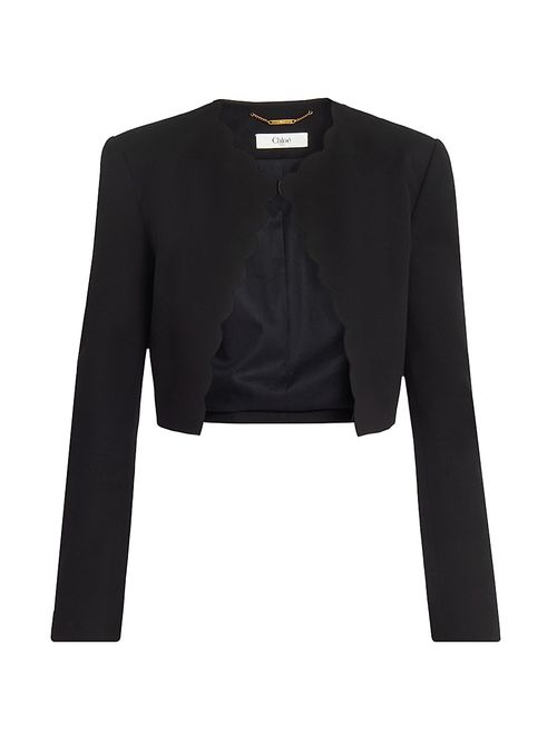Women's Scalloped Stretch-Cotton Blazer - Black