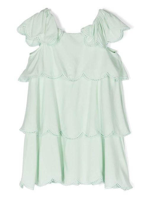 Picot-trim flared dress - Green