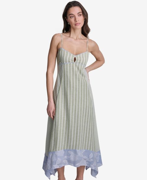 Women's Striped High-Low Midi Dress - White