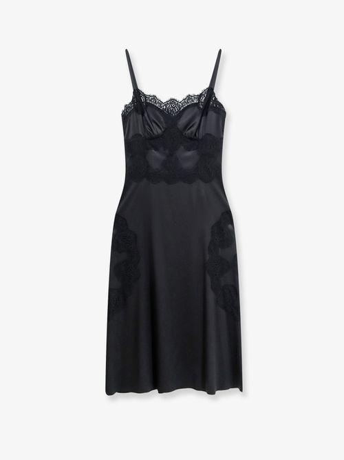 Lace-Trimmed Silk Slip Dress — Black