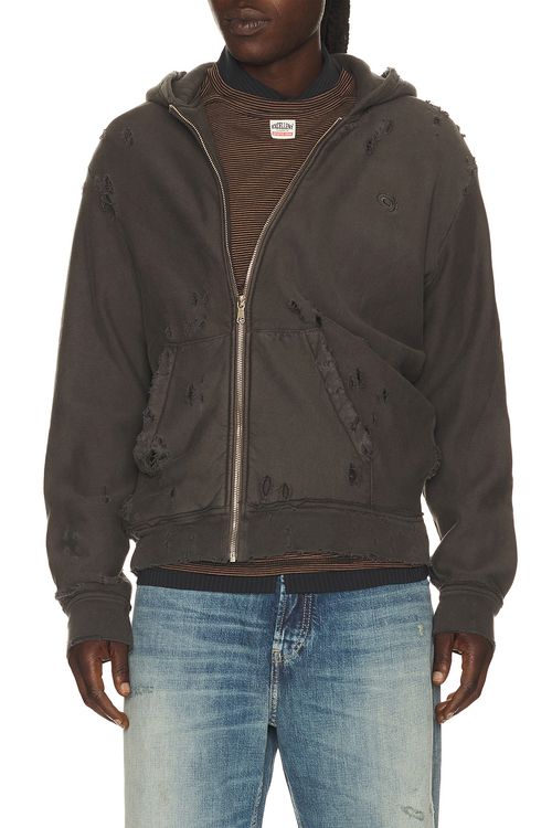 Commission Twisted Distressed Hoodie in Charcoal - Black. M also in