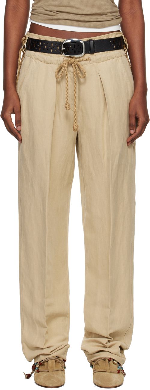Beige Sharon Linen Silk Trousers