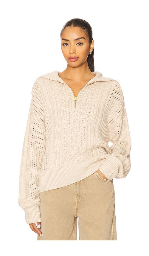 Varley Camello Relaxed Cable Half Zip Sweater in Beige. XS. Also in L, M