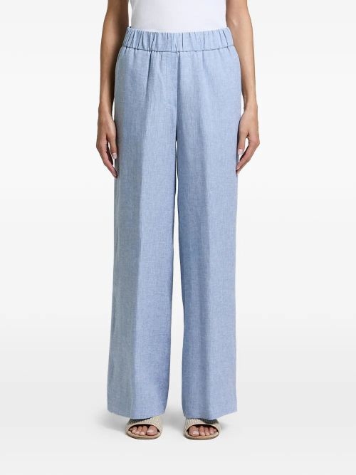 Elasticated-Waistband Wide-Leg Trousers — Light Blue