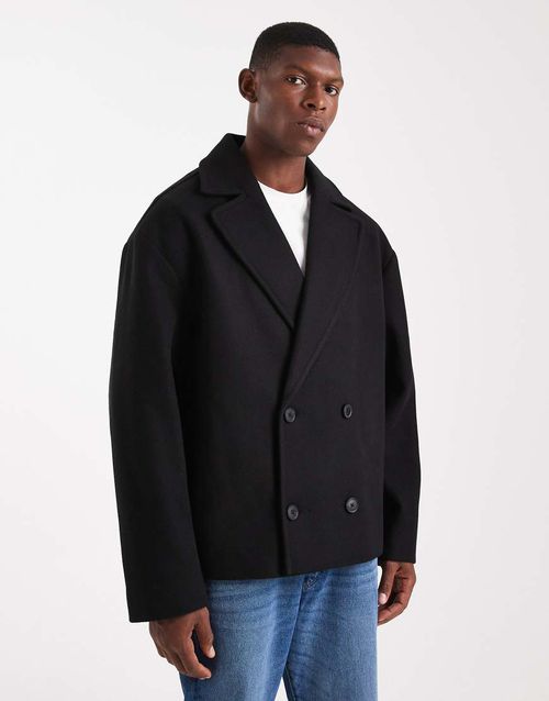 Wool look peacoat in black