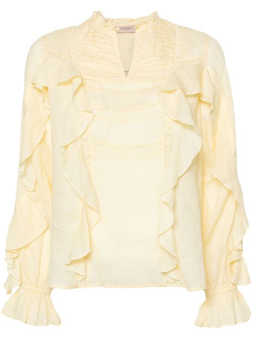 Lace-detailing ruffled blouse - Yellow