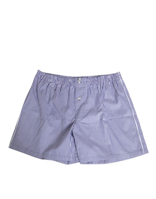 Blue and White Striped Cotton Swim Shorts — Blue