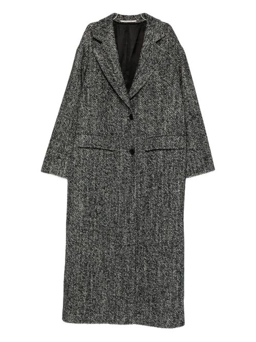 Herringbone Wool Blend Coat — Black