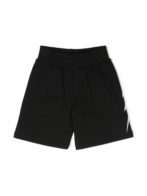 Thunderbolt print cotton shorts - Black