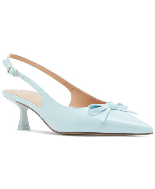 Vogue Bow Slingback Kitten-Heel Pumps - Ice Blue Patent