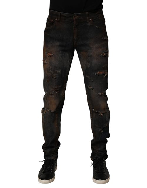 Tattered Cotton Jeans — Black