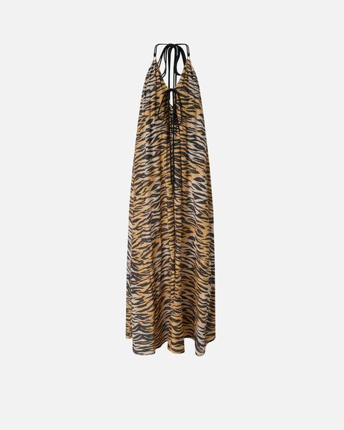 Long halterneck dress with animal print - L