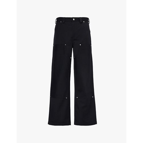 Mens Black Rupert Panelled Wide-leg Wool-blend Trousers L