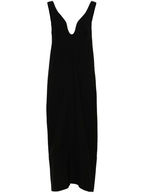 U-neck wool maxi dress - Black